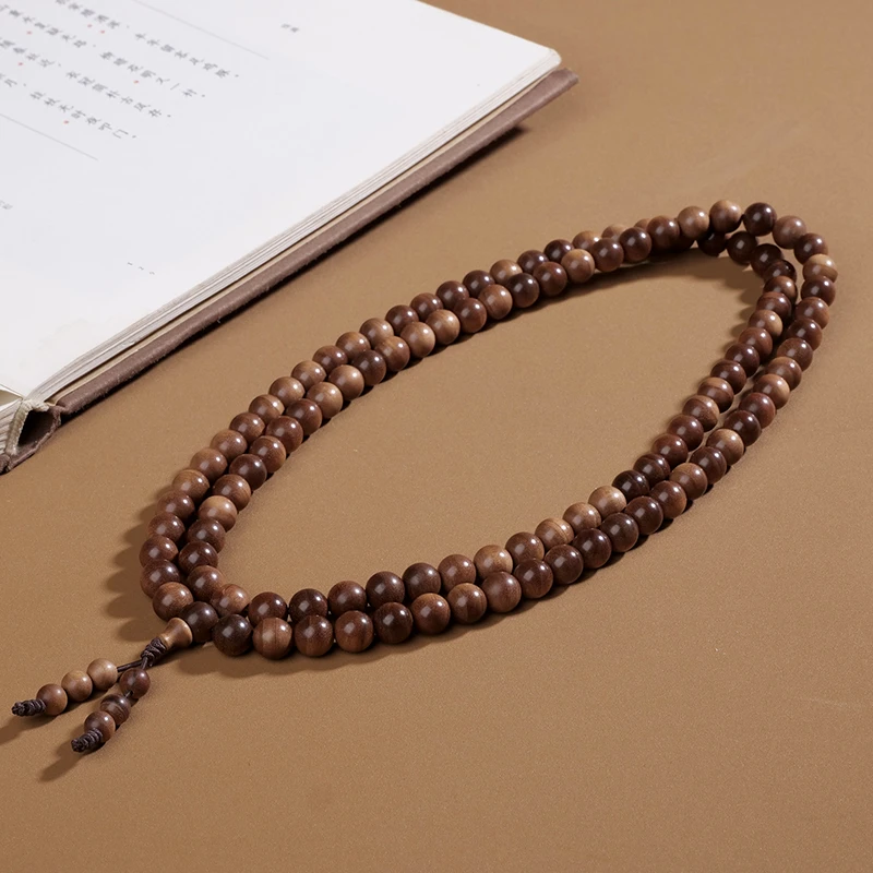 （云端供奉料）0.8cmx108横纹虎皮黑肉印度迈索尔正区老山檀香手串