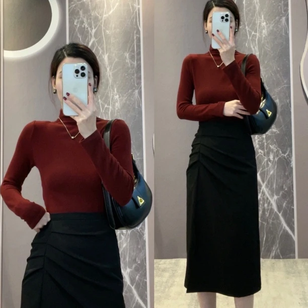 【不加绒款】秋季新款半高领纯色百搭气质时尚内搭显瘦长袖打底衫