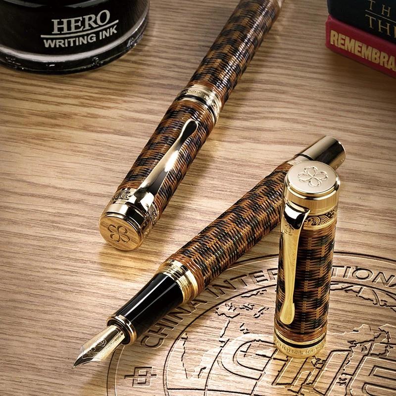 HERO/英雄钢笔H671 竹编钢笔立体技艺时尚个性铱金钢笔商务送礼套