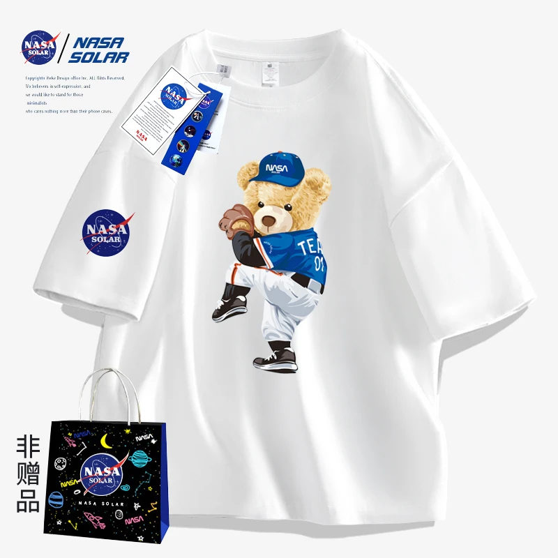 NASA纯棉男士短袖t恤内搭圆领宽松衣服夏季潮流情侣半袖大码男装