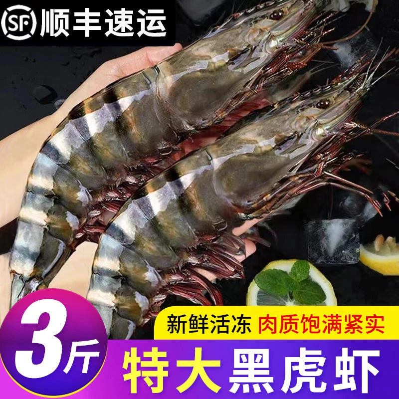 【新疆包邮】16-20特大黑虎虾大虾1.5公斤/包斑节虾可生腌海鲜大厨