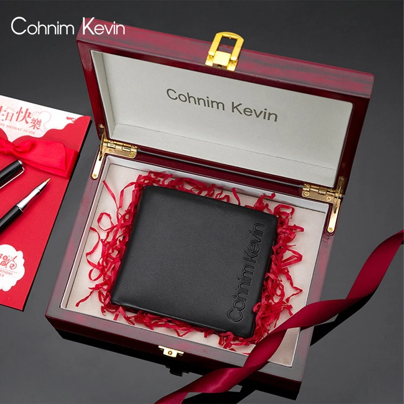 CohnimKevin男士时尚薄款钱包真皮短款休闲皮卡包青年简约黑色潮