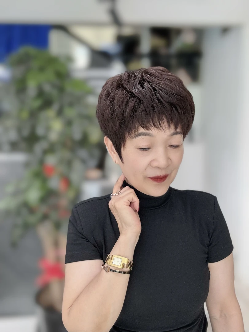 梦妃假发  20号妈妈时尚纹理 全真发手工勾织  少女辫子发全头套