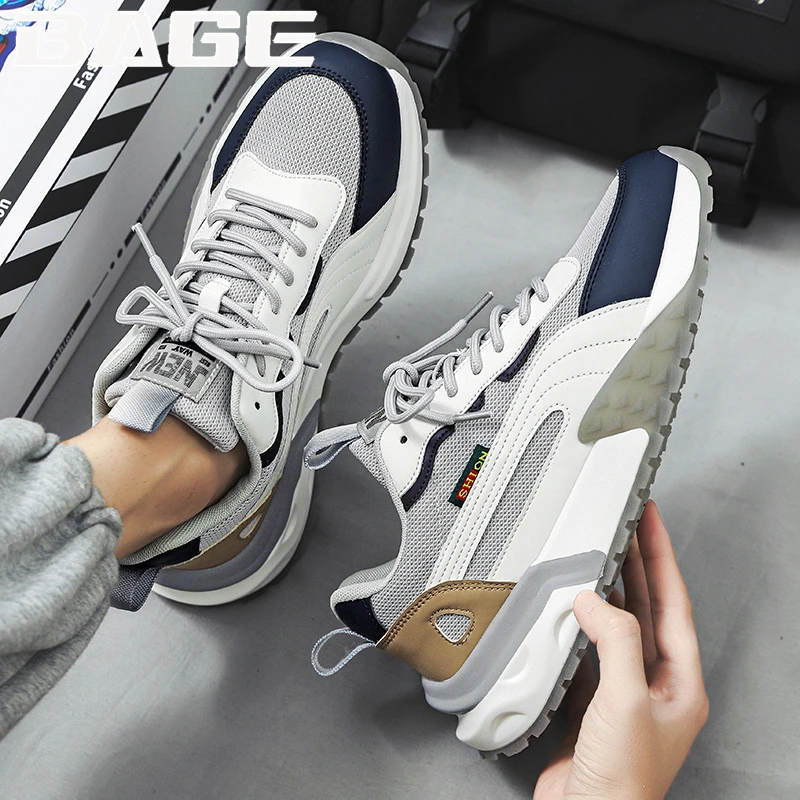 八哥男鞋夏季透气网面休闲潮流百搭厚底板鞋男士时尚运动老爹潮鞋