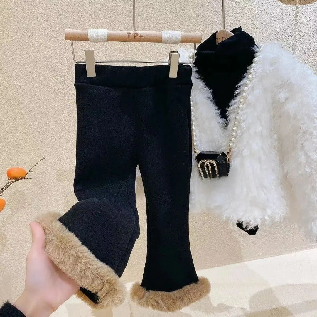 韩国童装2023冬季儿童微喇裤女宝宝休闲洋气加绒裤子