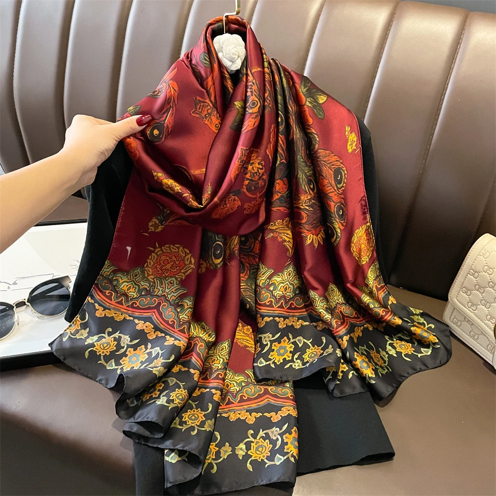 【朝阳鸣凤】丽锦缎180×90长款高档气质夏季薄款百搭女士时尚沙滩巾