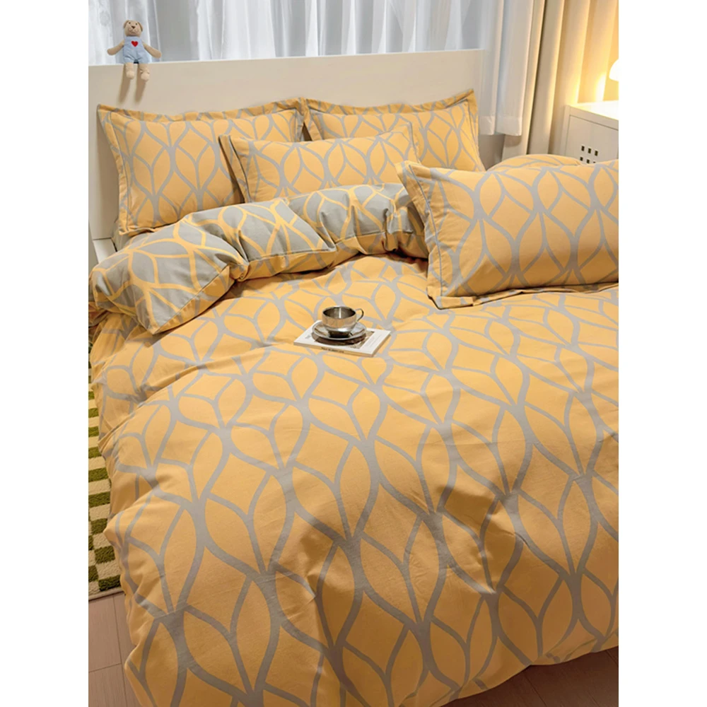 加厚全棉四件套100纯棉磨毛床上用品被套床单简约学生宿舍三件套4