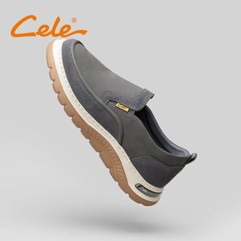 Cele策乐一脚蹬休闲鞋男鞋真皮百搭男士皮鞋轻便软底套脚乐福鞋子