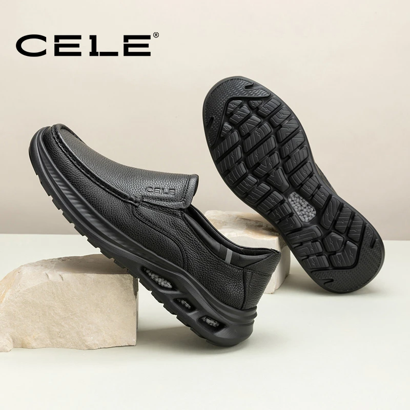 Cele策乐休闲皮鞋男真皮商务一脚蹬鞋子爆米花软底轻便套脚乐福鞋