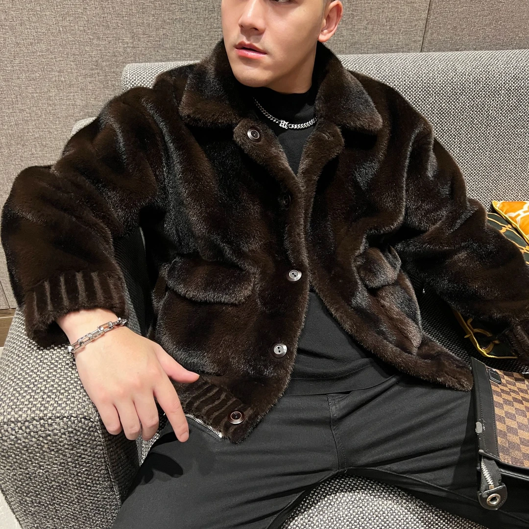 2024年新款欧货男士外套冬季保暖青果领双面穿时尚潮流夹克外套