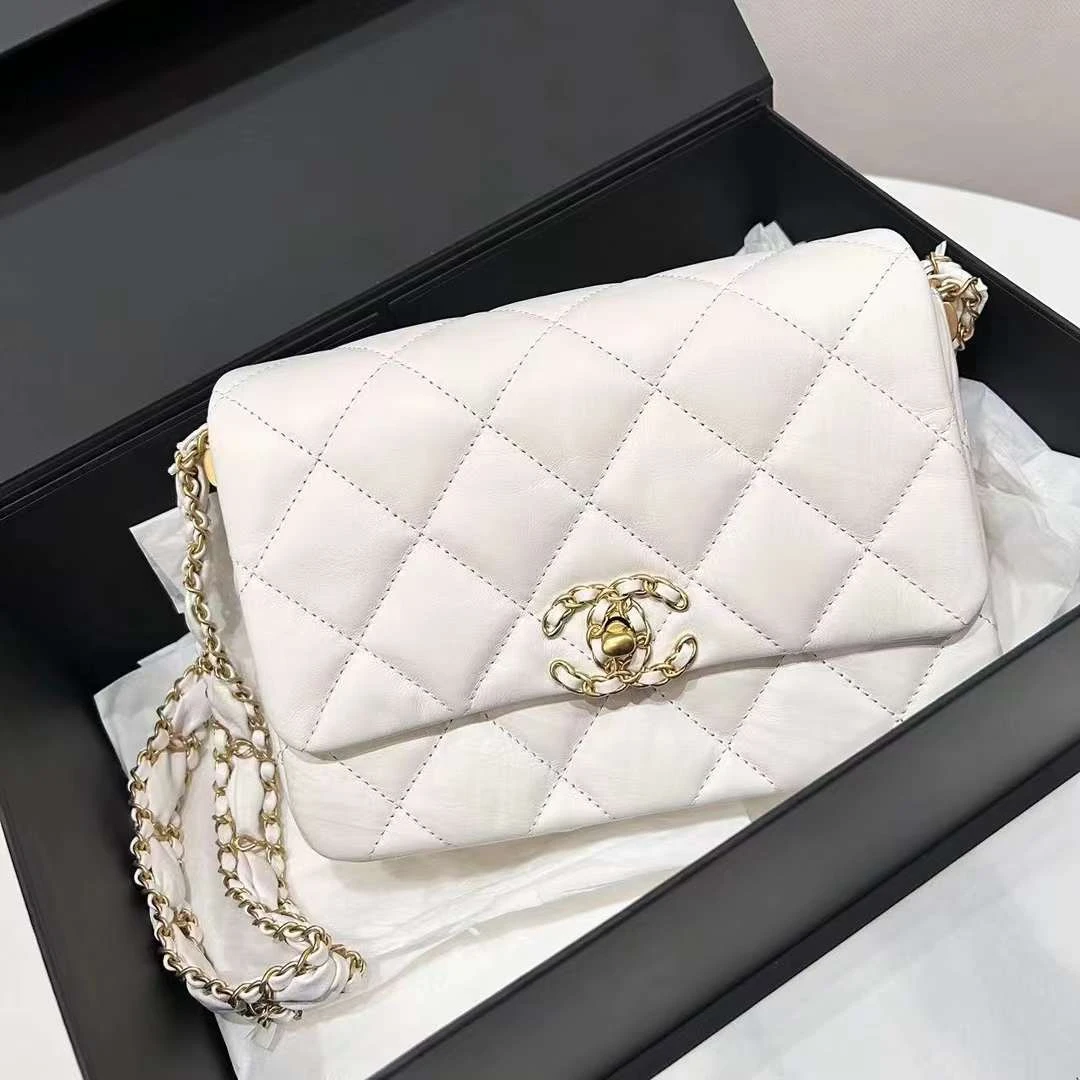 全新未使用 Chanel/香奈儿 蓝总/23k 白金 宽链条方胖子 斜挎包