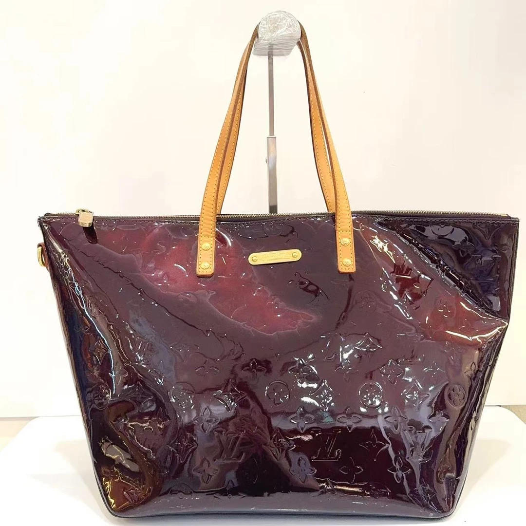95新 LouisVuitton/路易威登 蔚蓝/车厘子红 漆皮 托特
