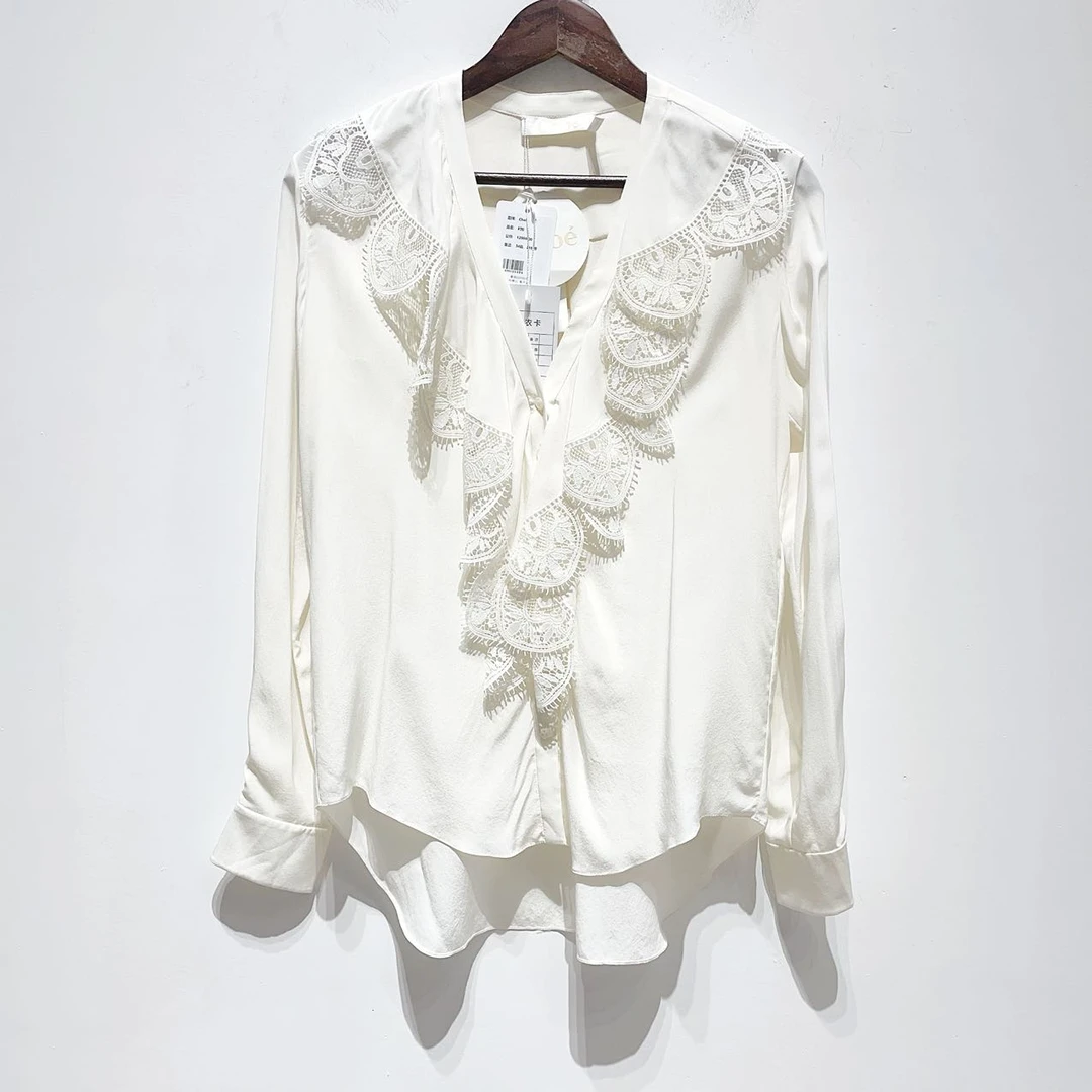 全新未使用 Chloe/蔻依 ZERO/蕾丝边 杏色 女士衬衫/34码