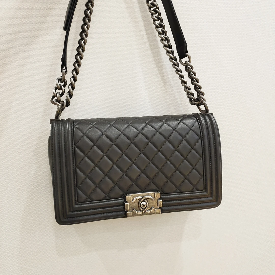 95新 Chanel/香奈儿 蓝总专场/黑银羊皮 中号Leboy链条包 20开