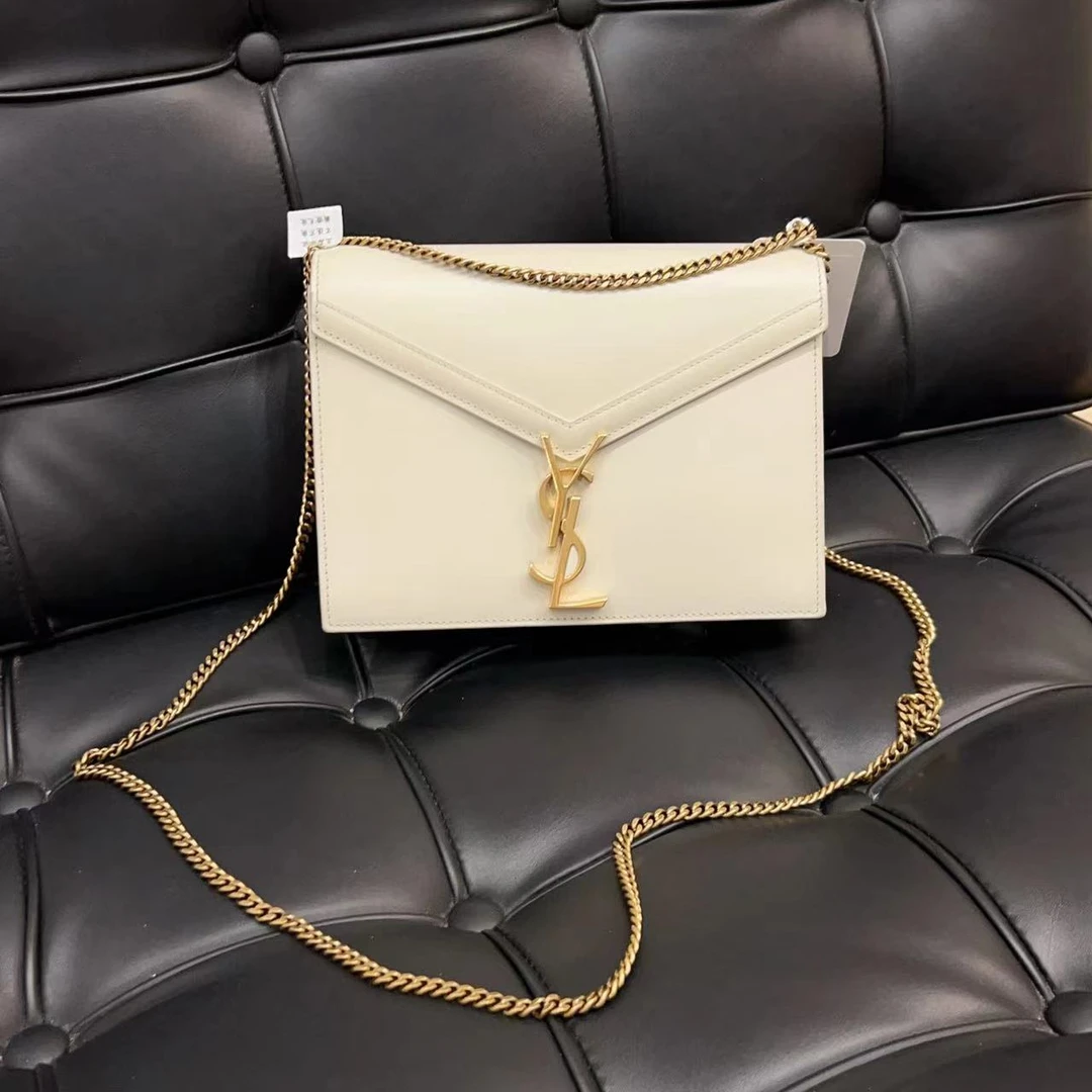 95新 YSL/圣罗兰 蔚蓝中古/复古白 信封包 金扣 98新