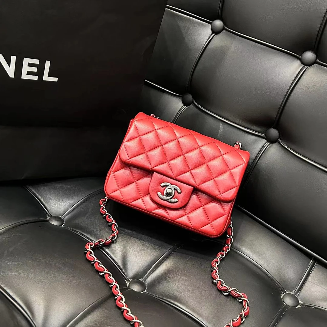 99新 Chanel/香奈儿 蓝总福利/红色 菱格纹 复古银扣 方胖子