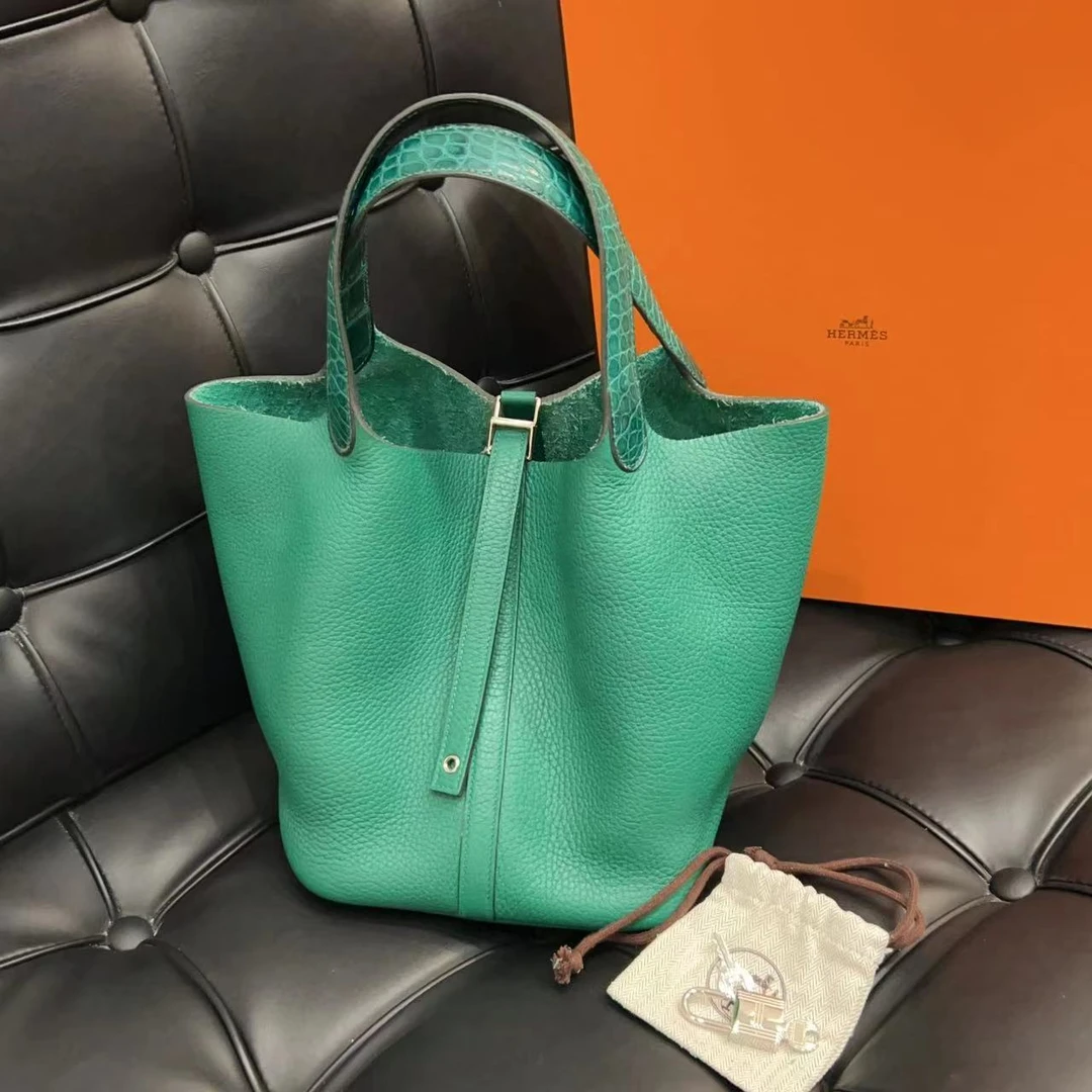 95新 Hermes/爱马仕 蓝总福利/绿色 touch银扣 22菜篮子 98新