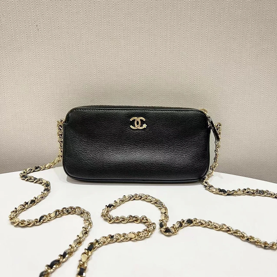 99新 Chanel/香奈儿 蓝总专场/ 黑金牛 双层 woc 链条包