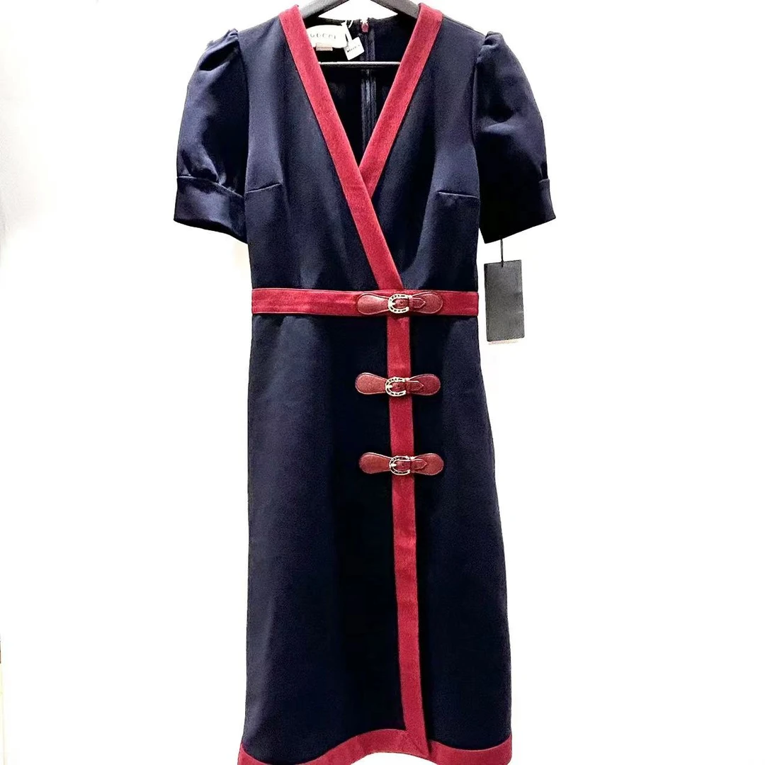全新未使用 GUCCI/古驰 蔚蓝/红拼蓝 女装连衣裙/XS码
