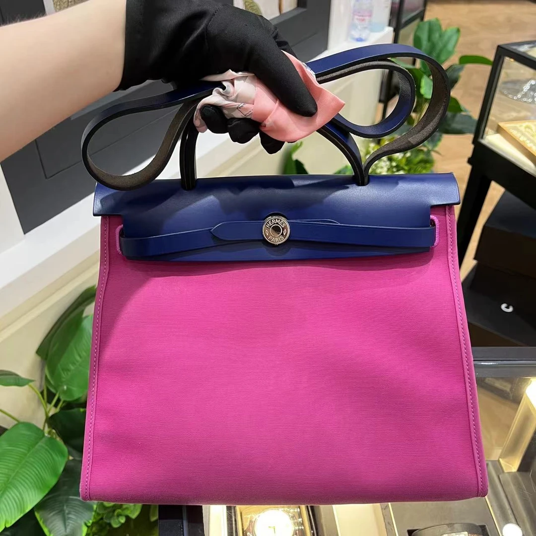 95新 Hermes/爱马仕 蔚蓝/拼色 herbag 31 手提 斜跨单肩包 98新