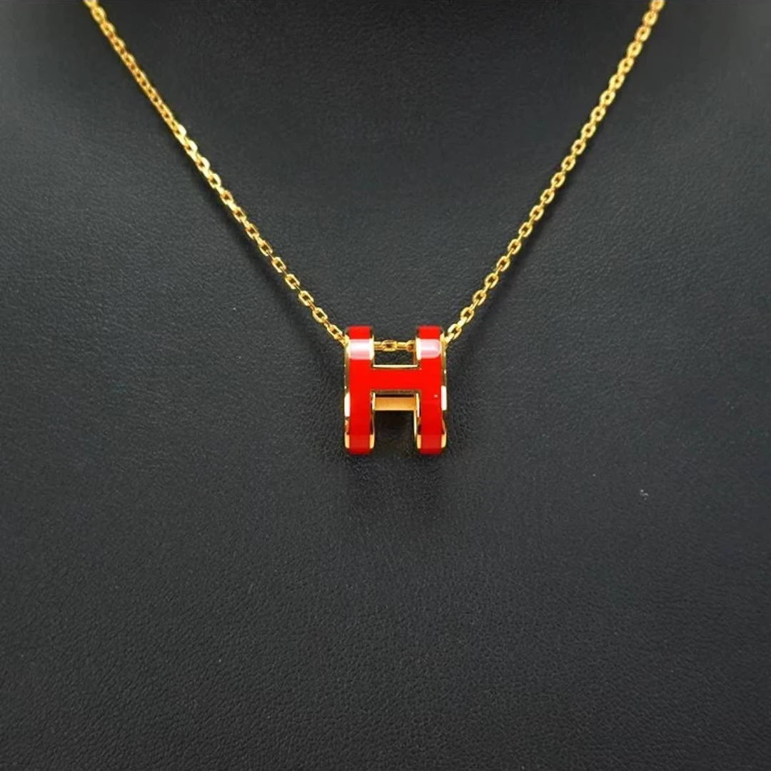 99新 Hermes/爱马仕 蔚蓝/pop h大号  珊瑚红 项链