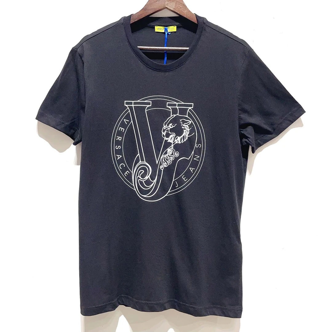 未使用 VERSACE/范思哲 蔚蓝/黑色logo印花T恤 尺码M/L