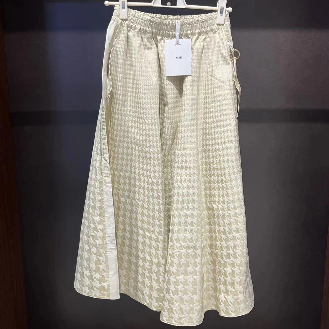 全新未使用 DIOR/迪奥 蔚蓝/千鸟格棉质半裙 2022春款 36码 S号