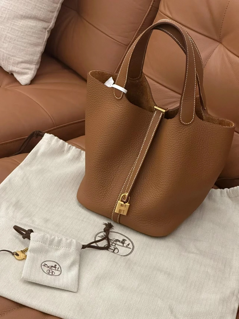 99新 Hermes/爱马仕 蔚蓝中古/金棕金扣菜篮子 22 B刻 拆单