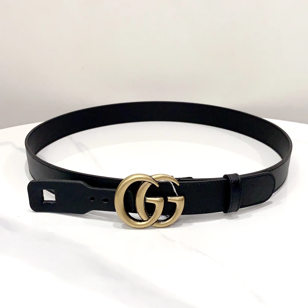 全新未使用 GUCCI/古驰 蓝总专场/黑色 亮金 30mm 90码 腰带