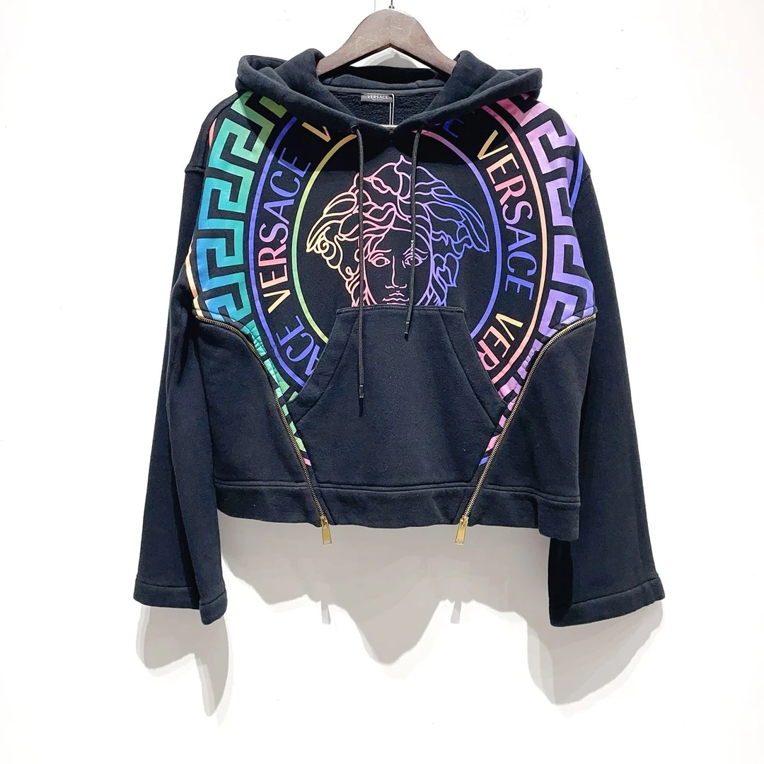 95新 VERSACE/范思哲 蔚蓝 / 短款  炫彩Logo印花连帽卫衣 98新