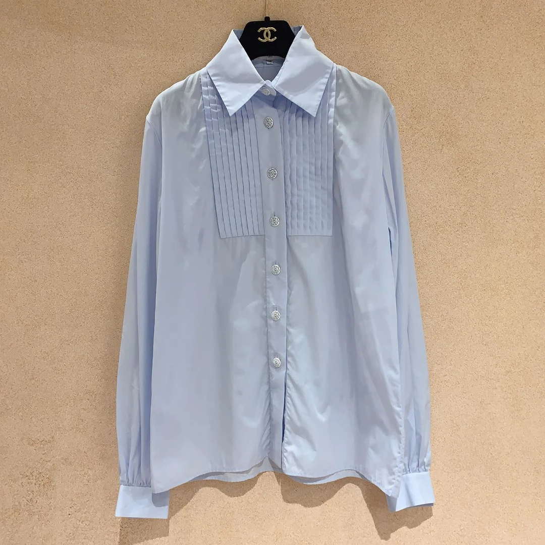 全新未使用 Chanel/香奈儿 泡泡袖衬衫 女款 浅蓝色  38码