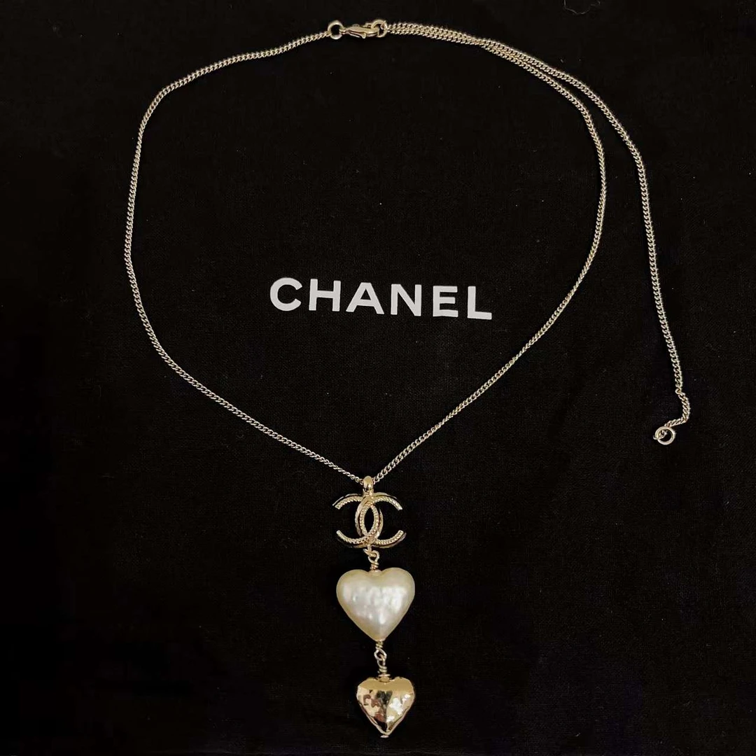 99新 Chanel/香奈儿 蓝总专场/双C 爱心珍珠项链