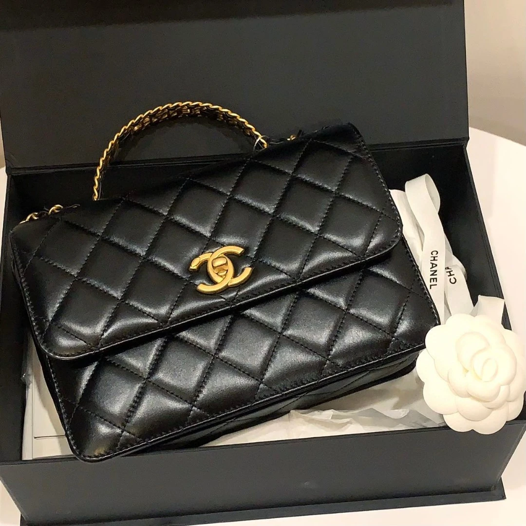 全新未使用 Chanel/香奈儿 蔚蓝/23b黑金牛 手柄款链条包