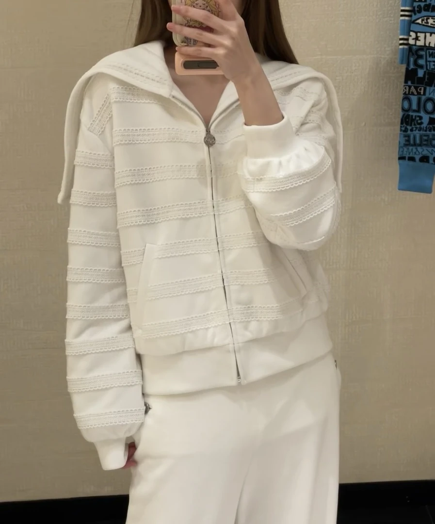 99新 Chanel/香奈儿 蔚蓝/纯色连帽宽松拉链夹克外套 女款 白色