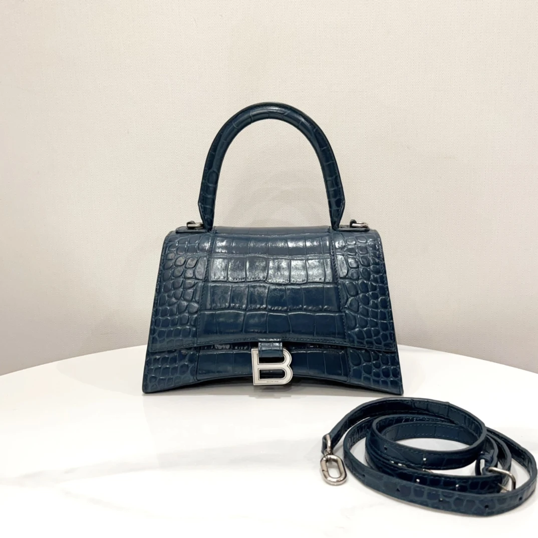 99新 Balenciaga/巴黎世家 蓝总专场/湖蓝色 鳄压纹 s号 沙漏包