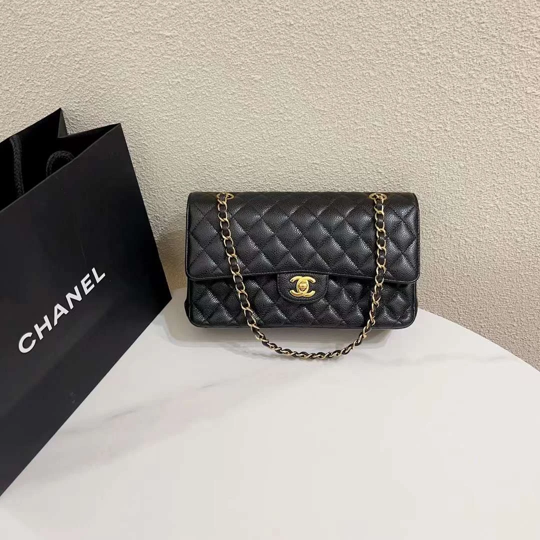 未使用 Chanel/香奈儿 cf 黑色金扣荔枝纹牛皮 小号23芯片