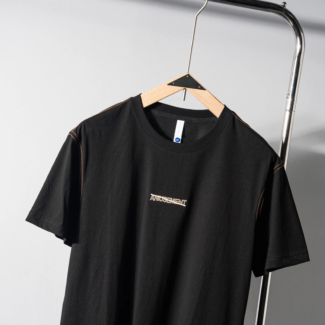 A464 夏季潮牌圆领短袖T恤简约字母印花舒适休闲半袖体恤82873黑