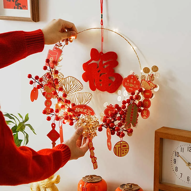 2025春节喜庆装饰福字新年挂件花环挂饰过年室内家居入门布置用品