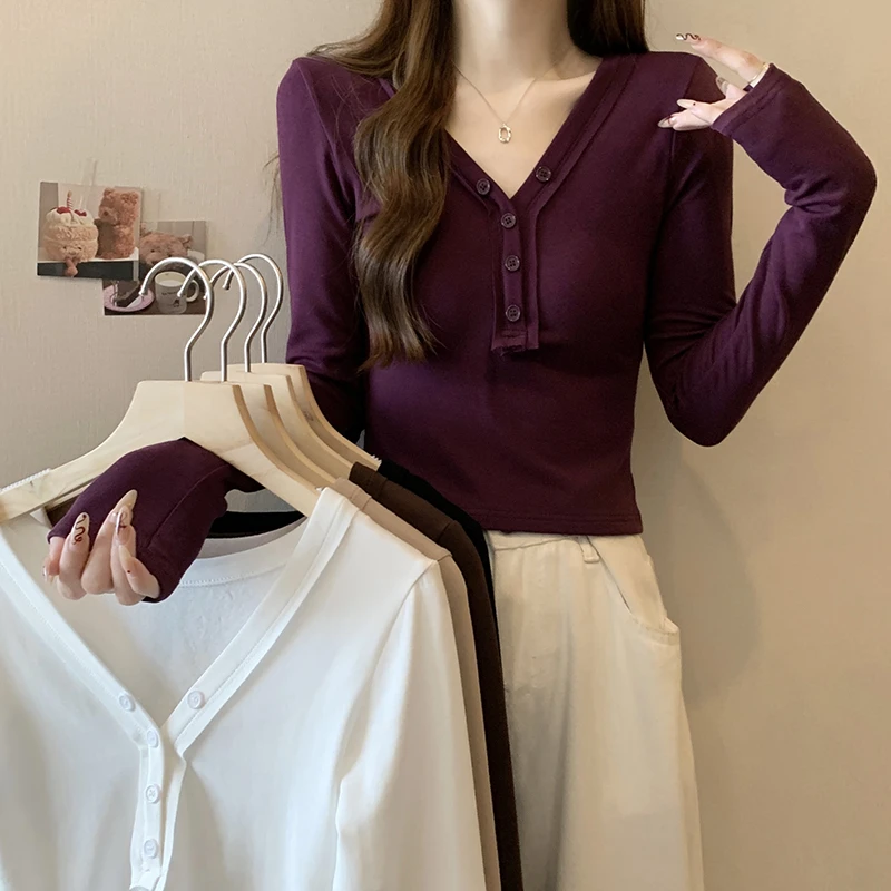 2024秋季新款胖mm百搭修身辣妹加厚早秋显瘦打底T恤上衣32003