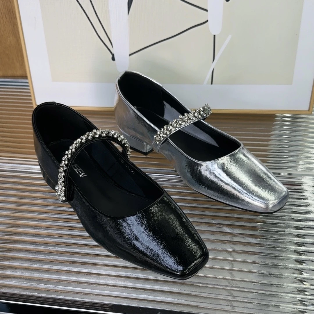 199 女鞋单鞋复古法式玛丽珍鞋粗跟方头皮鞋