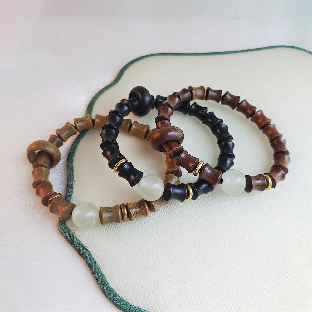 非金属木质手串 绿檀竹节手串节节高黑檀木手串佛珠串古风手串