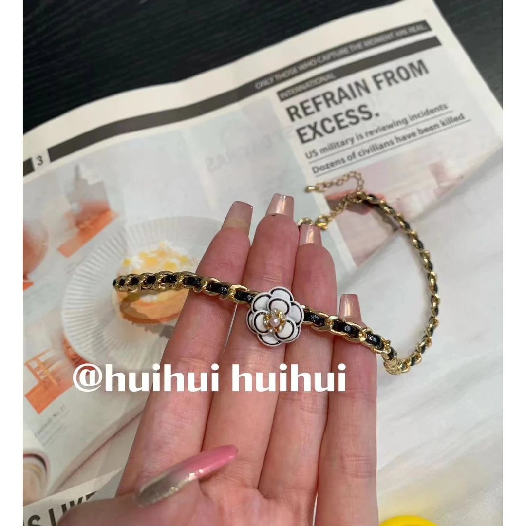 合金皮质项链 HuiHUI【山茶花】法式轻奢织中古颈链小众设计（A417）