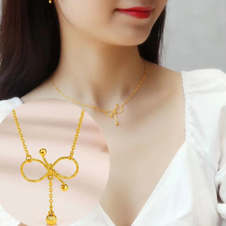 铜合金项链 仿真金色女士相思结项链久不掉色镀金蝴蝶结坠链