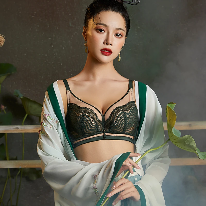 奈思缇大胸显小薄款收副乳防下垂内衣女蕾丝花边文胸调整型胸罩