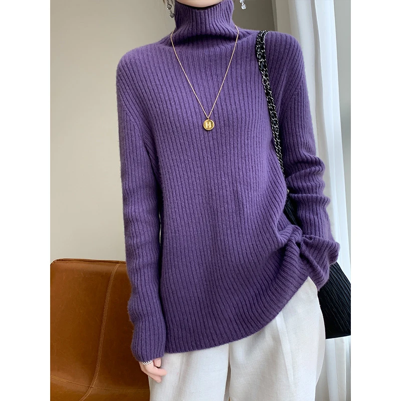 高领纯羊毛衫女长袖百搭针织打底衫韩版一线成衣加厚毛衣宽松大码