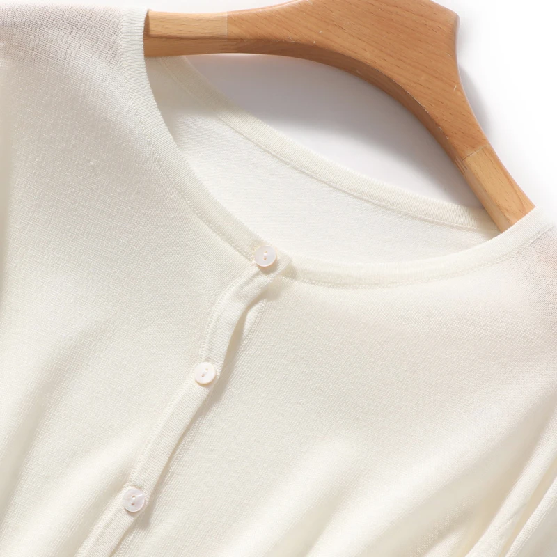 圆领薄款开衫女长袖夏季防晒针织外套苎麻短款外搭宽松显瘦上衣