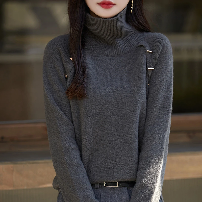 高领纯羊毛衫女加厚针织打底衫堆堆领长袖保暖毛衣秋冬大码百搭