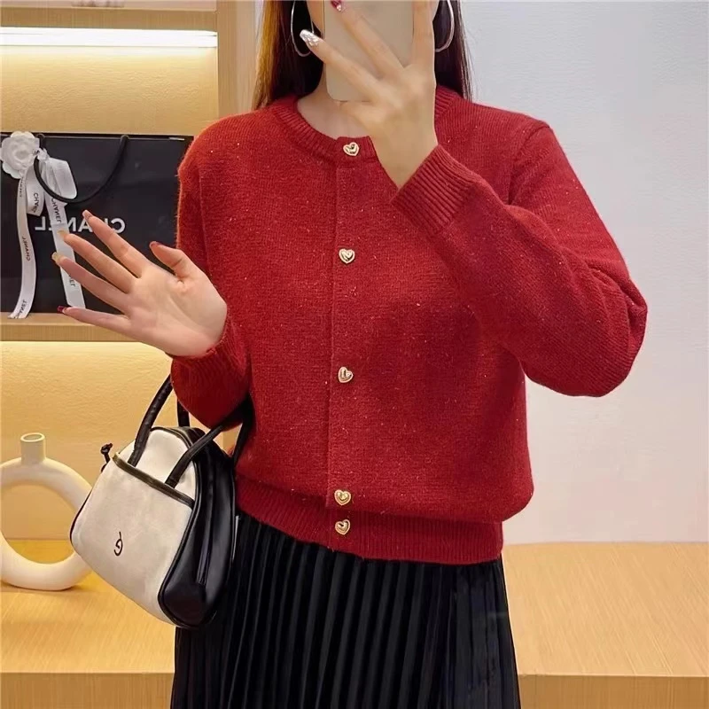 【爱心扣亮丝】爆款亮丝针织开衫新款韩系休闲宽松毛衣外套秋冬款