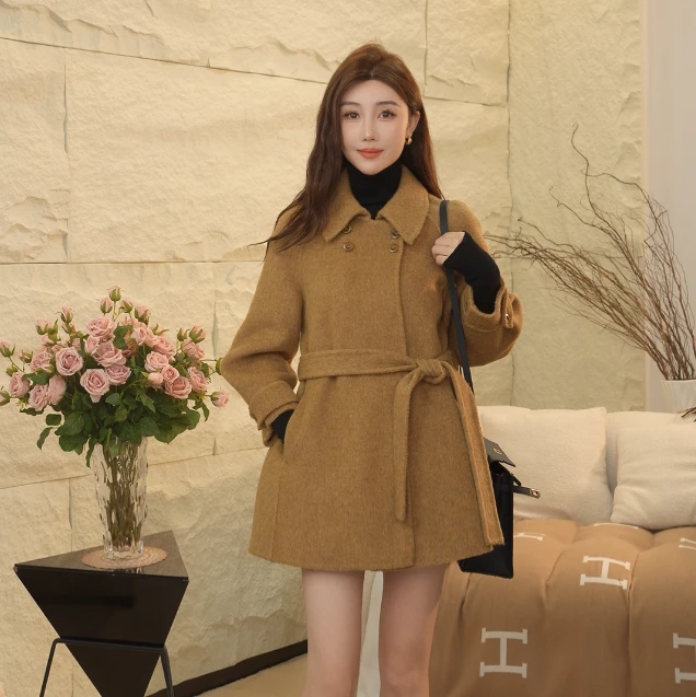 【MINA】气质显瘦娃娃领双面羊毛大衣时尚百搭小个子秋冬呢子外套女