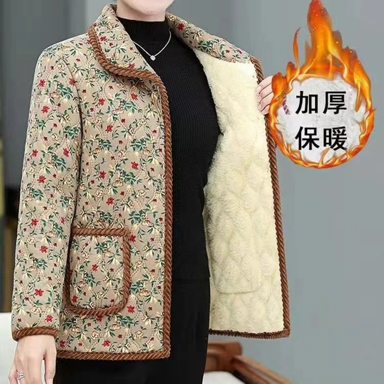 中老年妈妈棉袄冬装外套便宜棉服女大码短款加绒保暖棉衣50到60岁